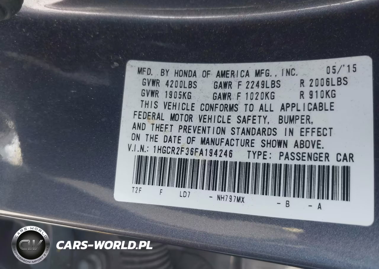 2015 Honda Accord Lx VIN:1HGCR2F36FA194246 - 9