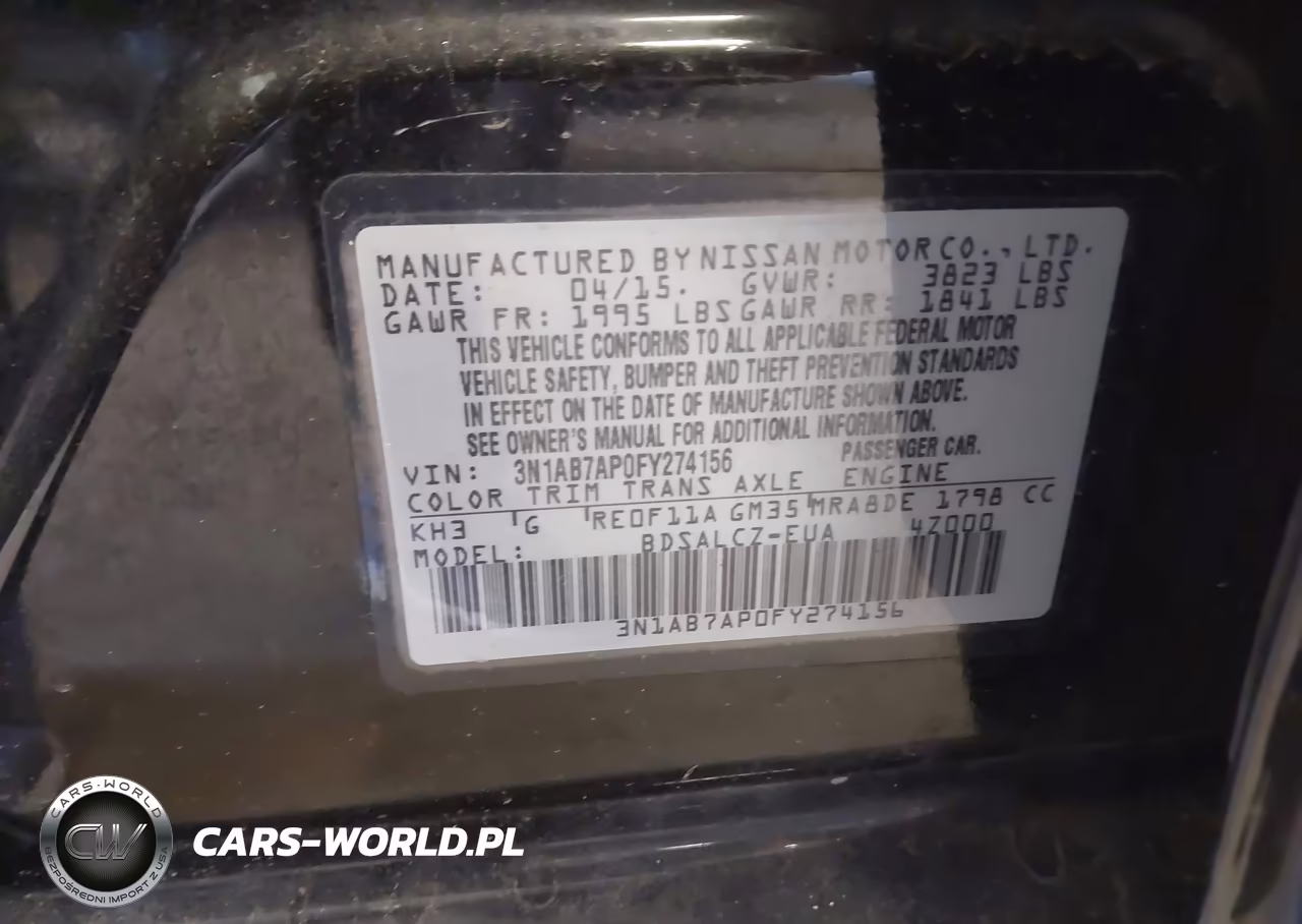 NISSAN SENTRA S VIN:3N1AB7AP0FY274156 - 9