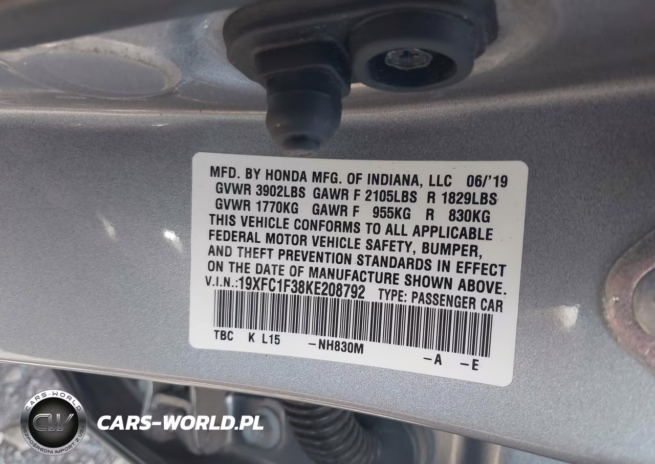 2019 Honda Civic Ex VIN:19XFC1F38KE208792 - 9