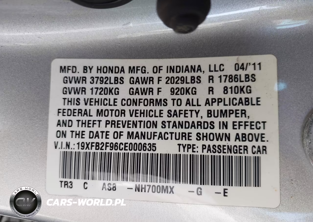 2012 Honda Civic Ex-L VIN:19XFB2F96CE000635 - 9