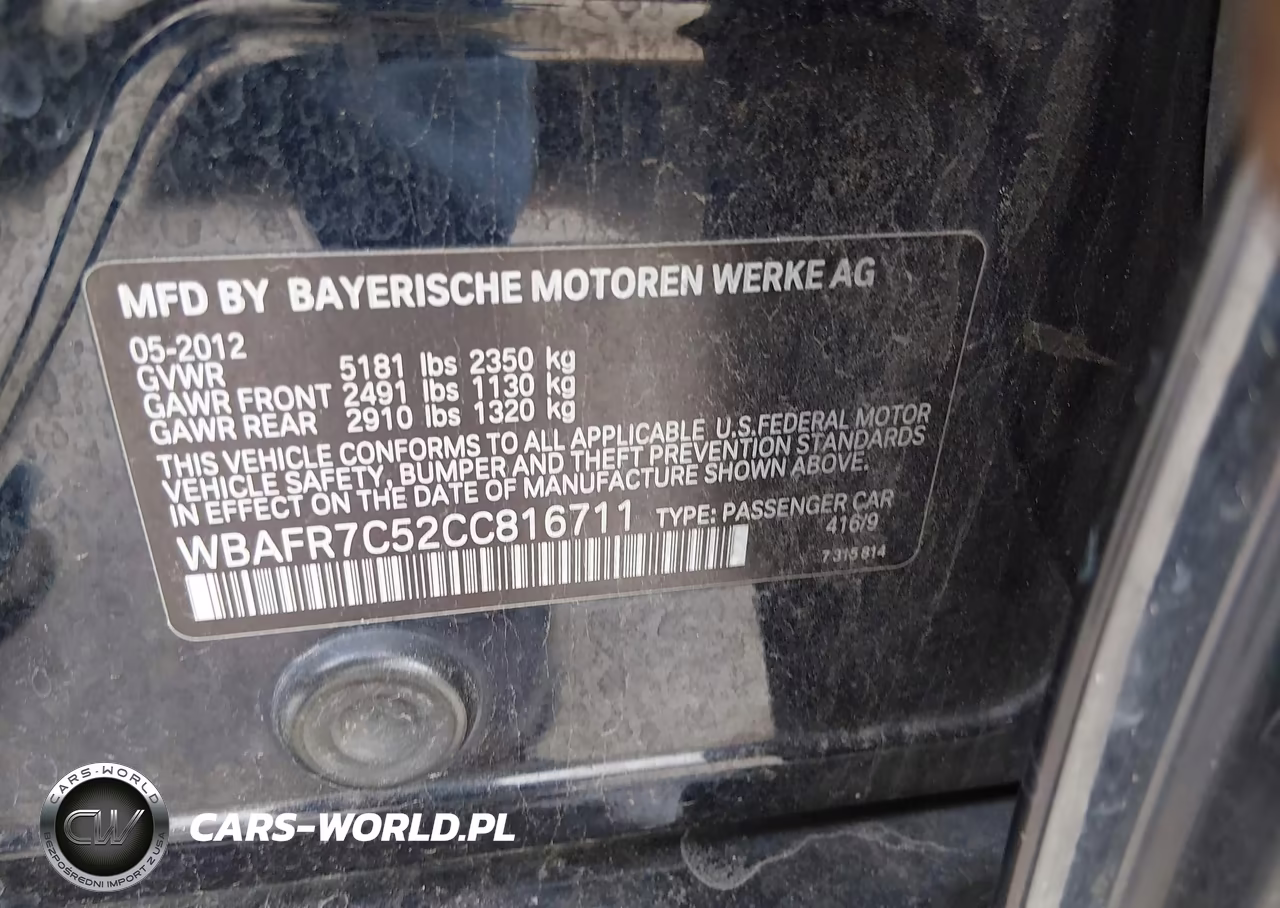 2012 BMW 535I VIN:WBAFR7C52CC816711 - 9