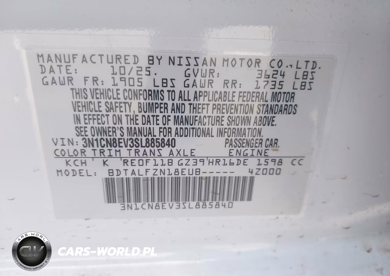 2025 Nissan Versa 1.6 Sv VIN:3N1CN8EV3SL885840 - 9
