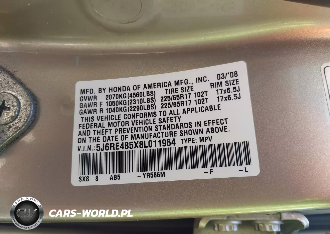 2008 Honda Cr-V Ex VIN:5J6RE485X8L011964 - 9