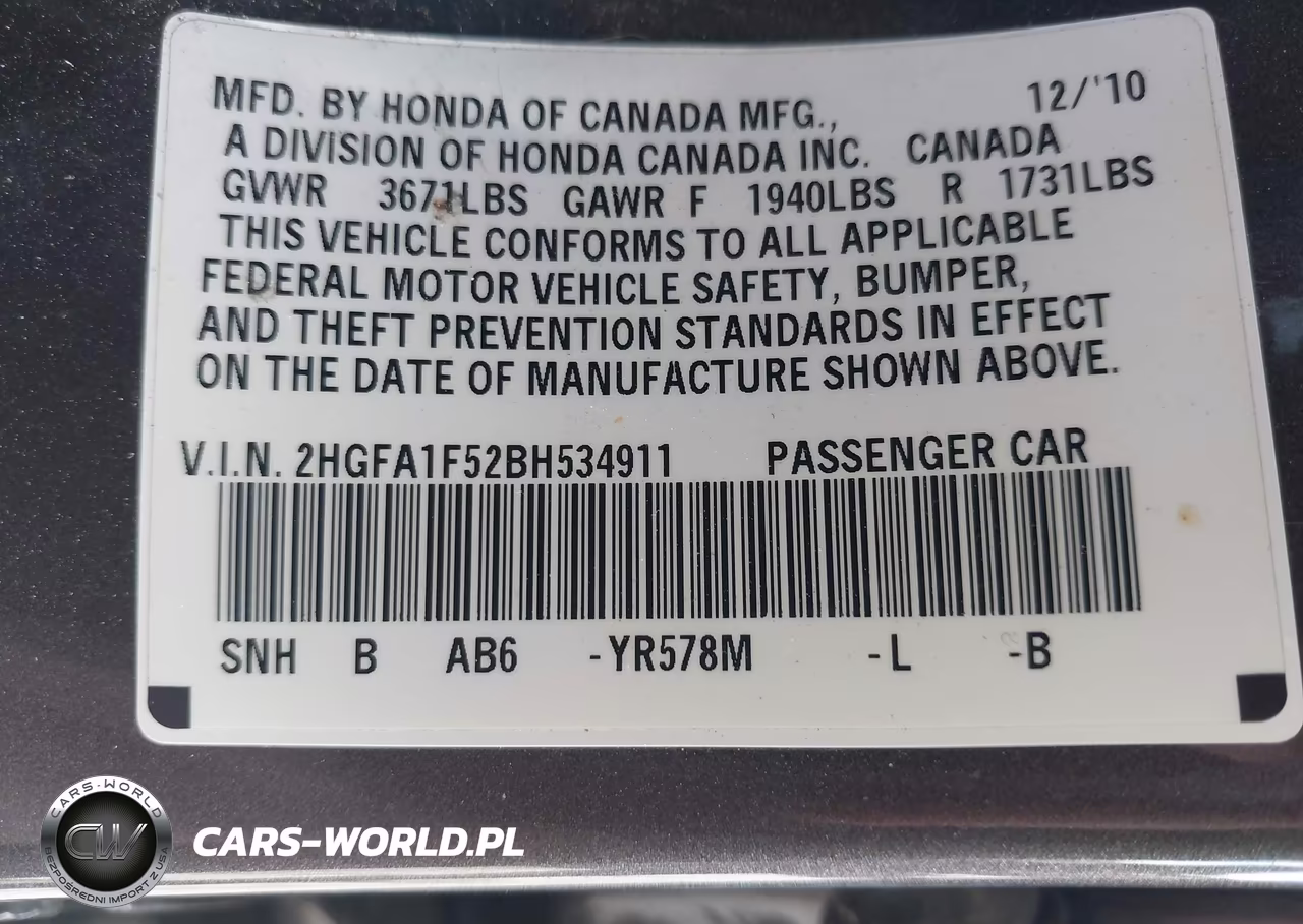 2011 Honda Civic Lx VIN:2HGFA1F52BH534911 - 9