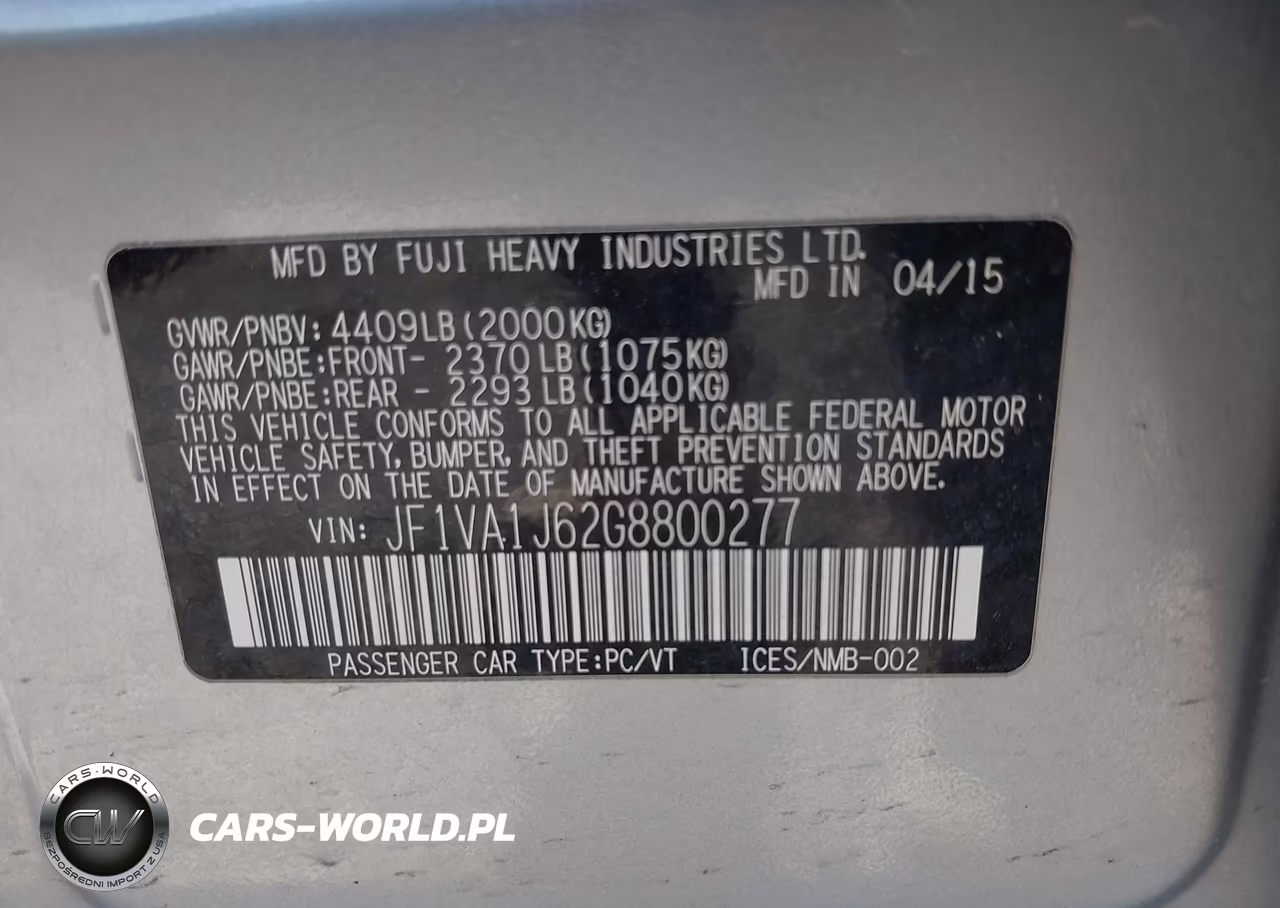 2016 Subaru Wrx Limited VIN:JF1VA1J62G8800277 - 9