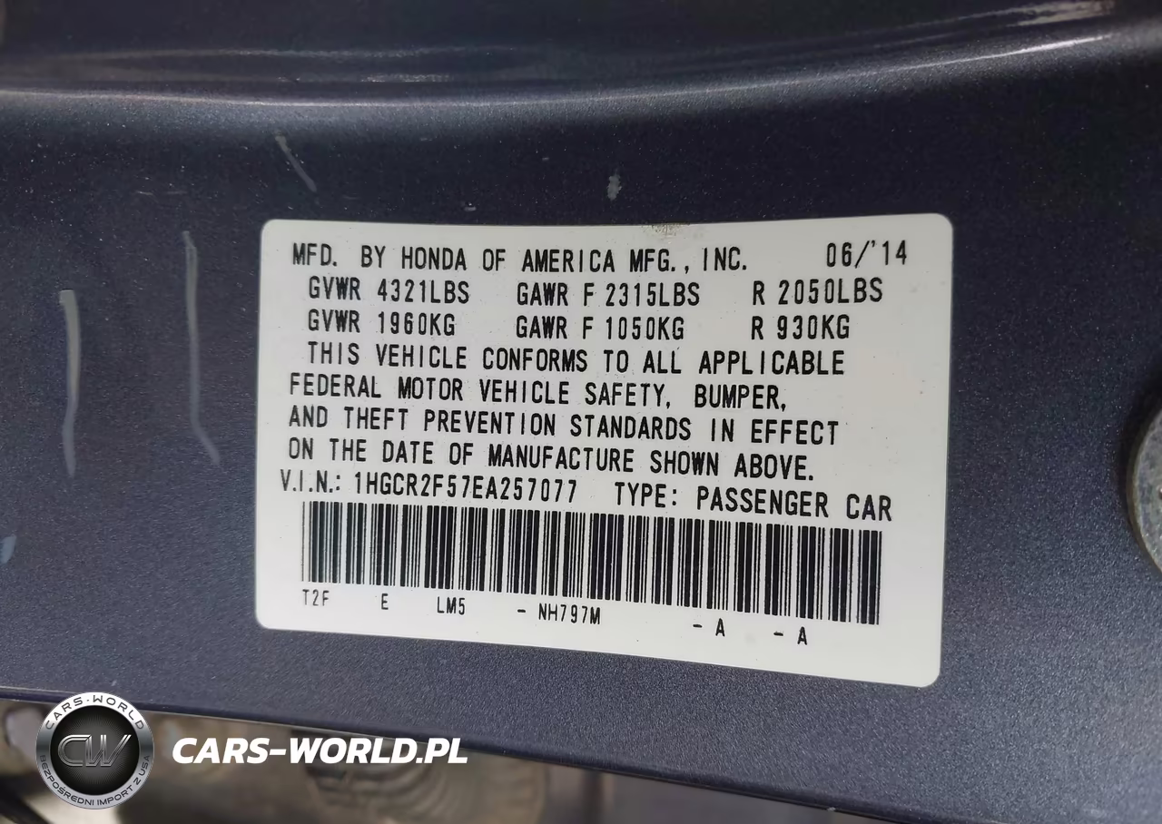 2014 Honda Accord Sport VIN:1HGCR2F57EA257077 - 9