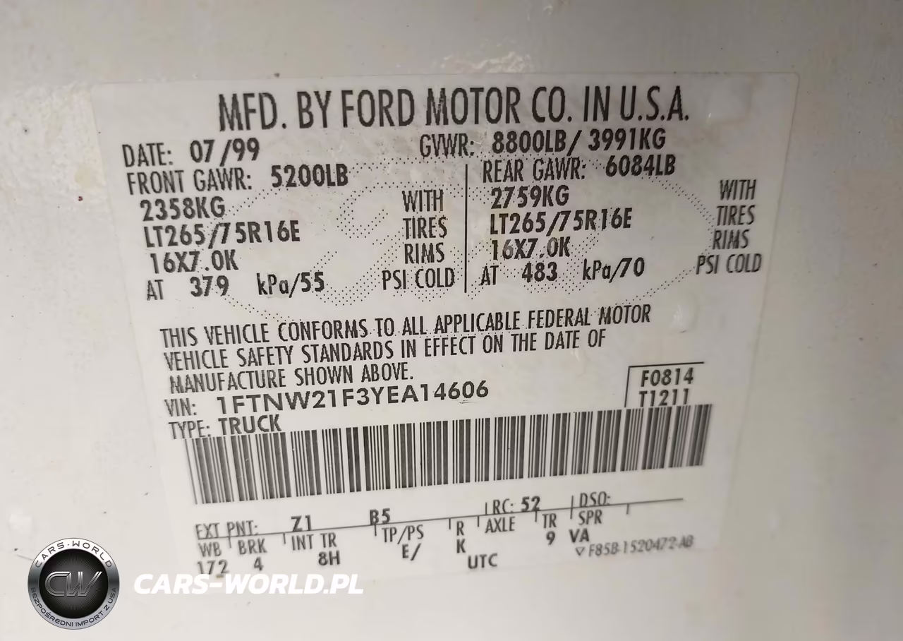 2000 Ford F-250 Lariat-Xl-Xlt VIN:1FTNW21F3YEA14606 - 9