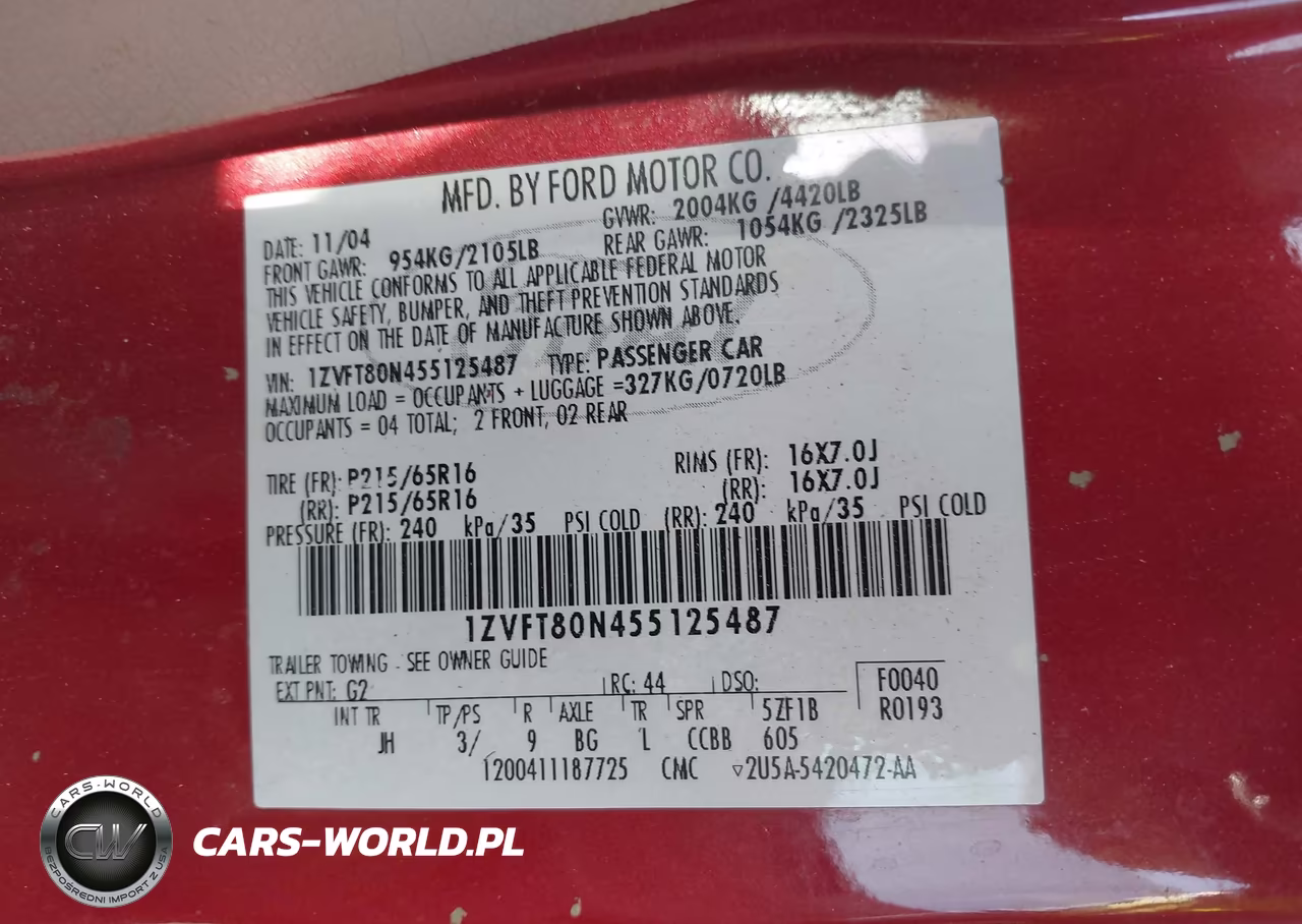 2005 Ford Mustang V6 Deluxe-V6 Premium VIN:1ZVFT80N455125487 - 9