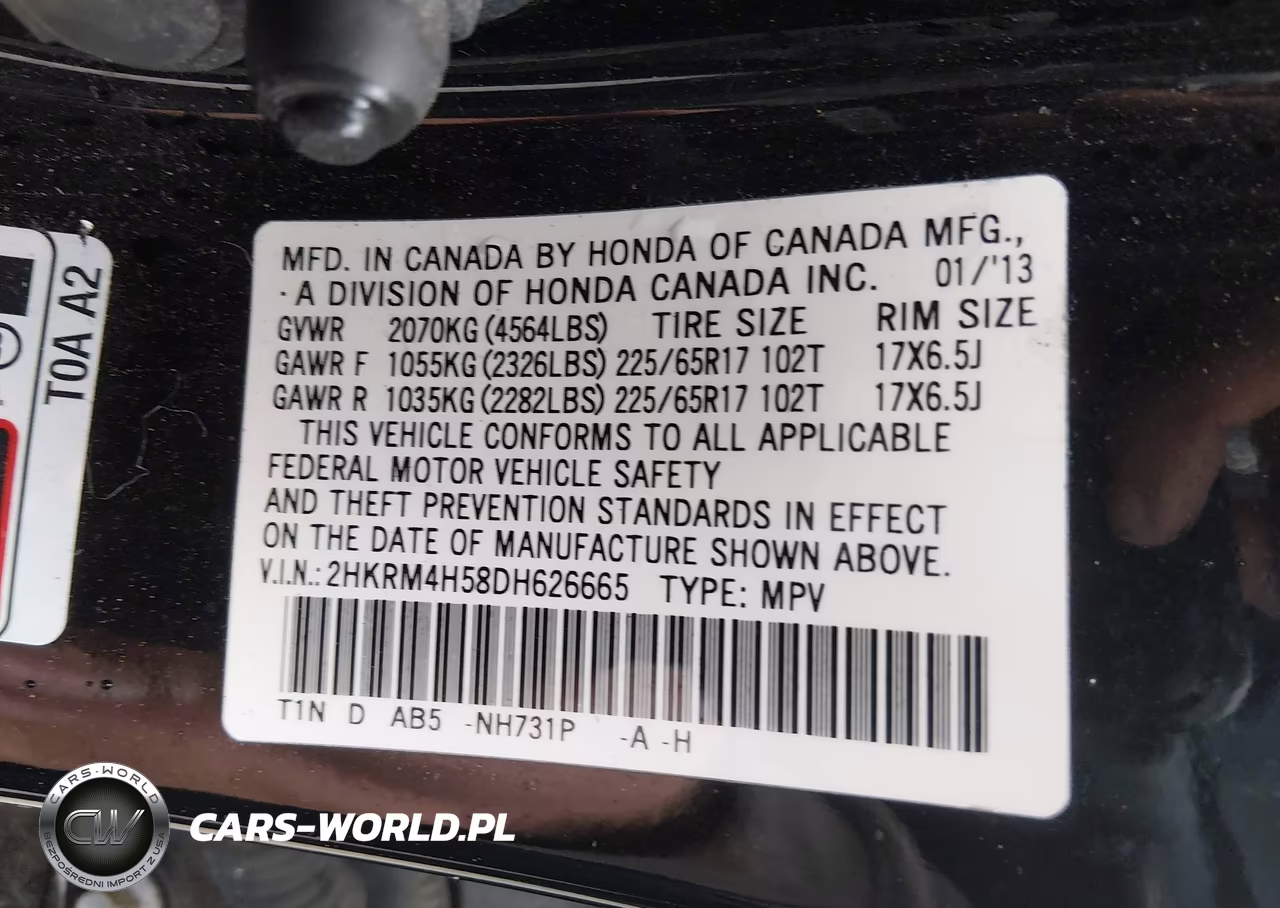 2013 Honda Cr-V Ex VIN:2HKRM4H58DH626665 - 9