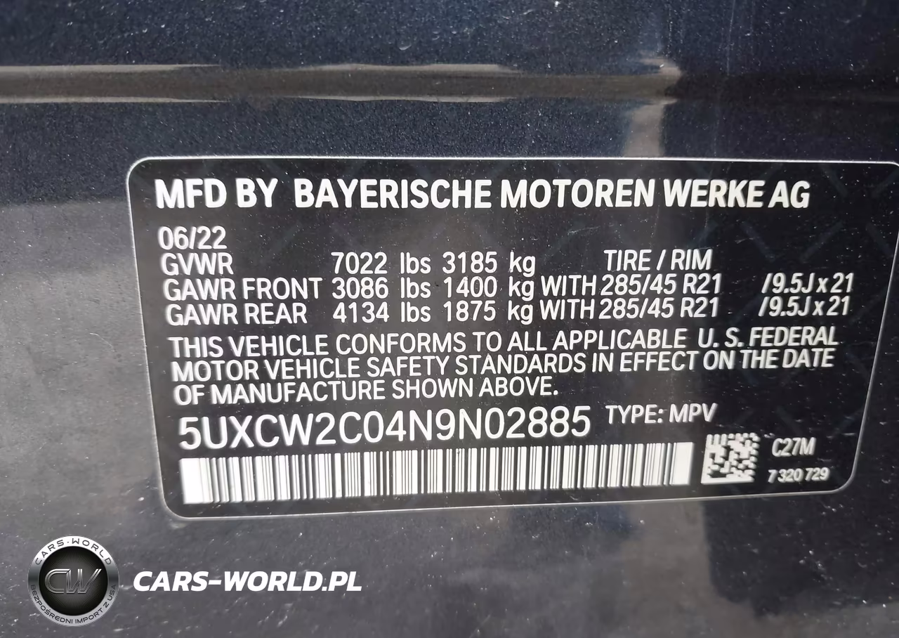 2022 BMW X7 xDrive40I VIN:5UXCW2C04N9N02885 - 9