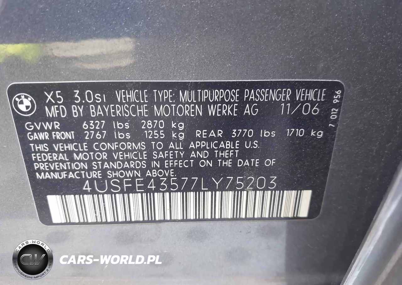 2007 BMW X5 3.0Si VIN:4USFE43577LY75203 - 9