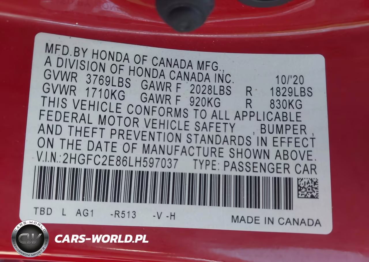 2020 Honda Civic Sport VIN:2HGFC2E86LH597037 - 9