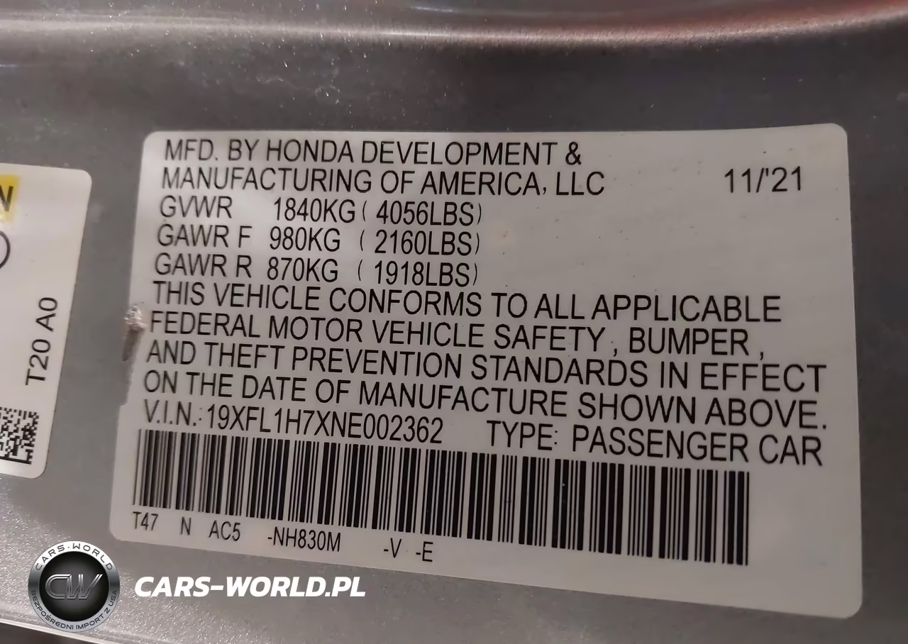 2022 Honda Civic Ex-L VIN:19XFL1H7XNE002362 - 9