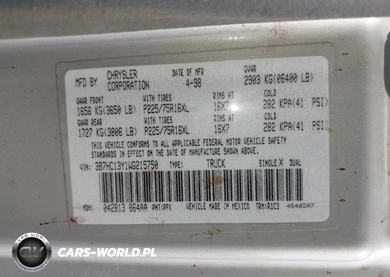 1998 Dodge Ram 1500 St VIN:3B7HC13Y1WG215750 - 9