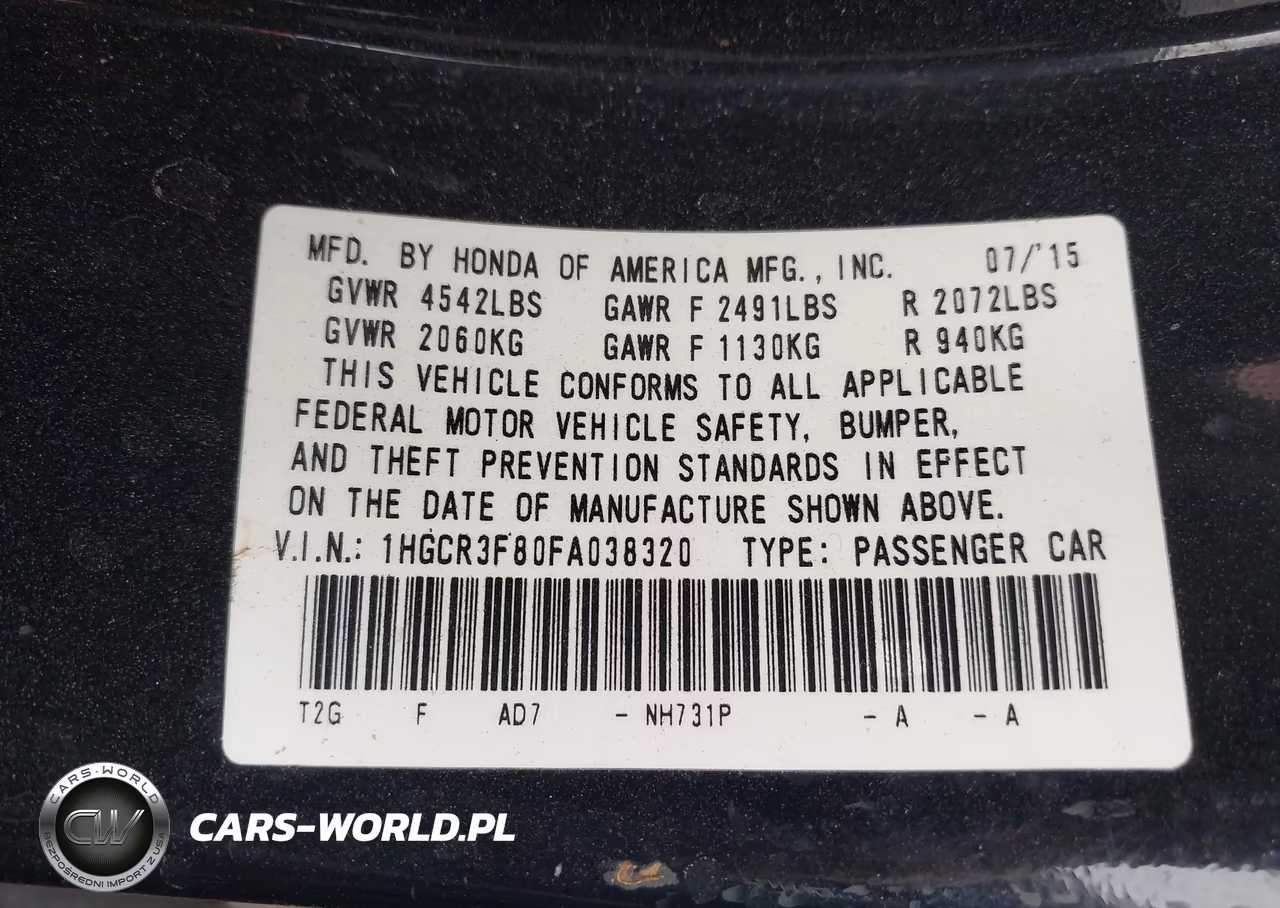 2015 Honda Accord Ex-L V-6 VIN:1HGCR3F80FA038320 - 9