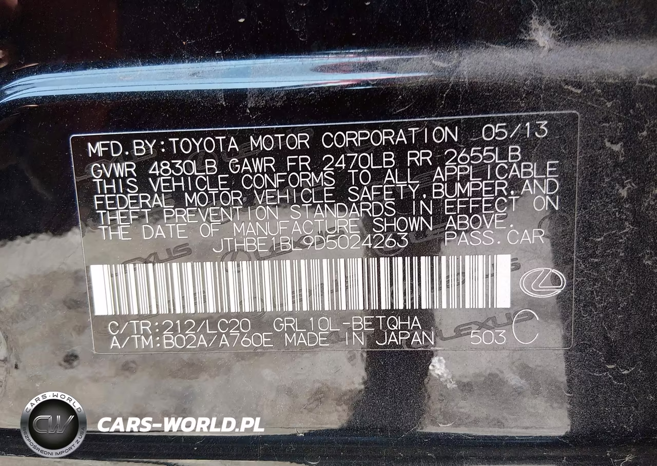 2013 Lexus Gs 350 VIN:JTHBE1BL9D5024263 - 9