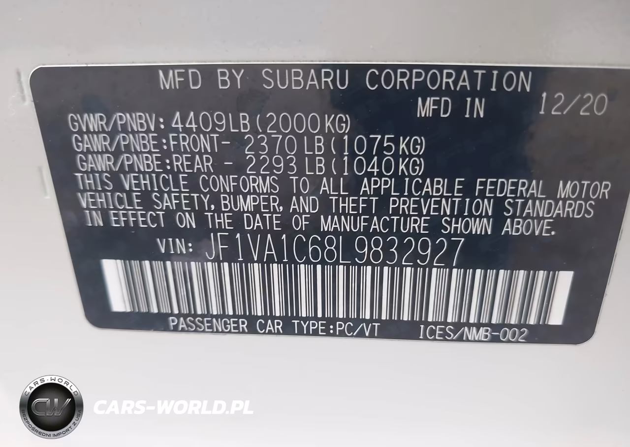 2020 Subaru Wrx Premium VIN:JF1VA1C68L9832927 - 9