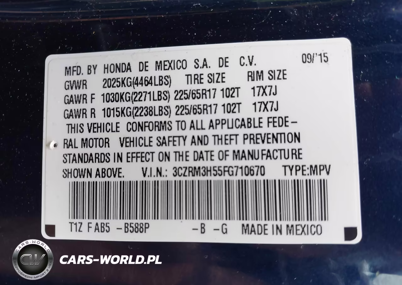 2015 Honda Cr-V Ex VIN:3CZRM3H55FG710670 - 9