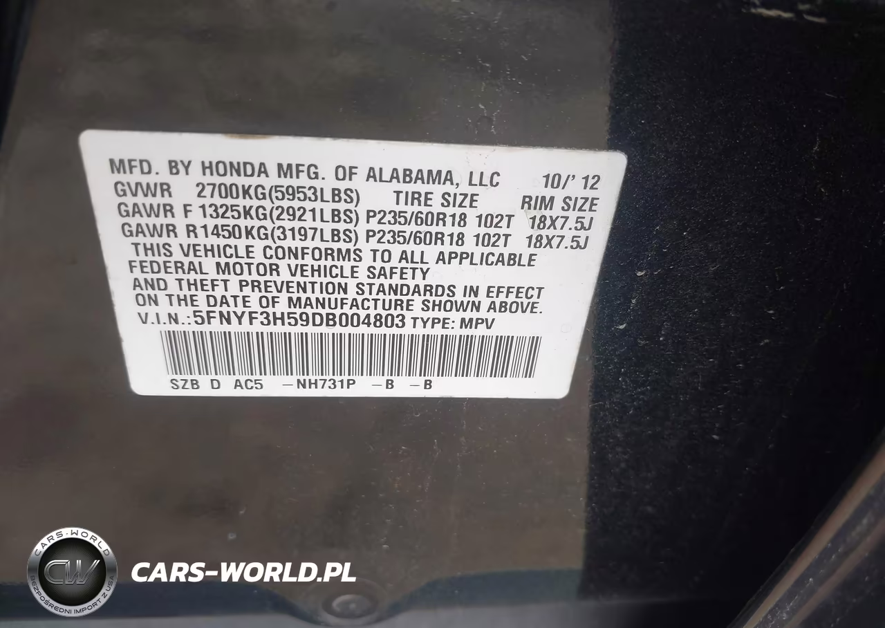 2013 Honda Pilot Ex-L VIN:5FNYF3H59DB004803 - 9