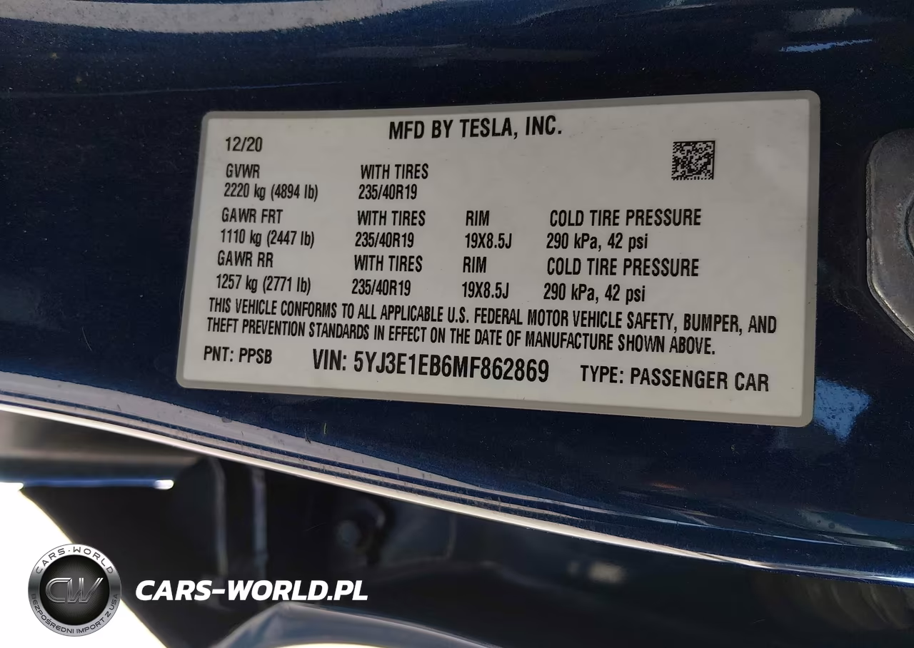 2021 Tesla Model 3 Long Range Dual Motor All-Wheel Drive VIN:5YJ3E1EB6MF862869 - 9