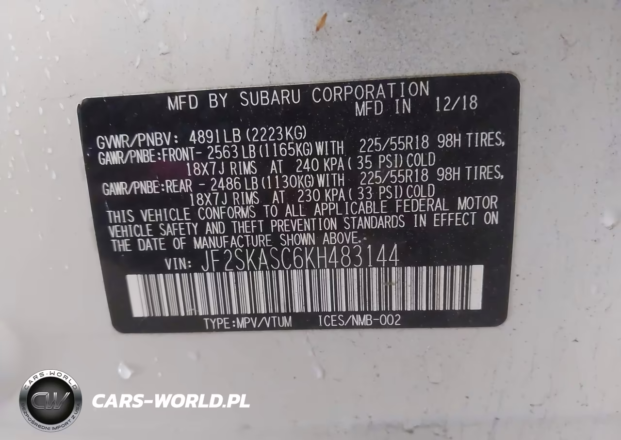 2019 Subaru Forester Limited VIN:JF2SKASC6KH483144 - 9