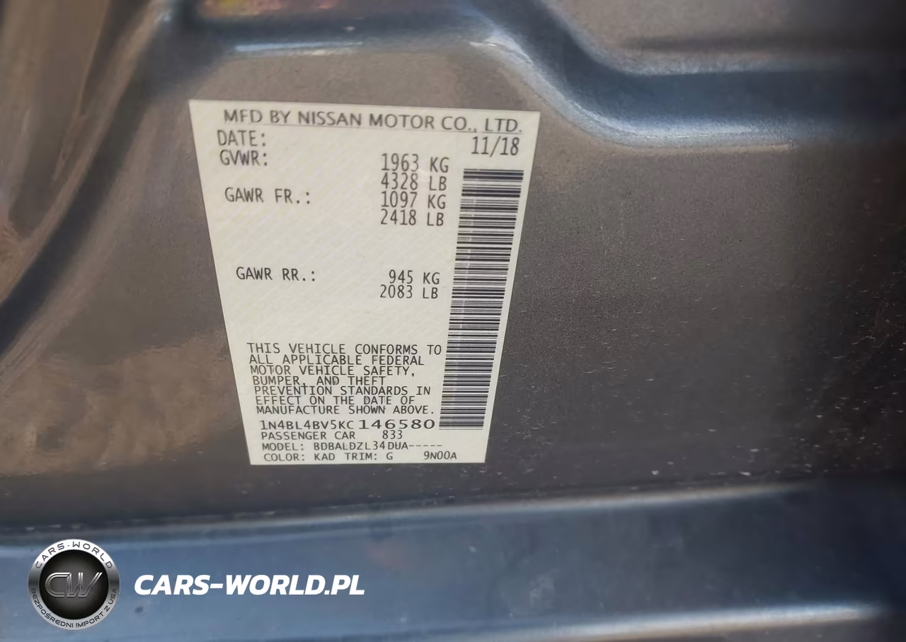 2019 Nissan Altima 2.5 S VIN:1N4BL4BV5KC146580 - 9