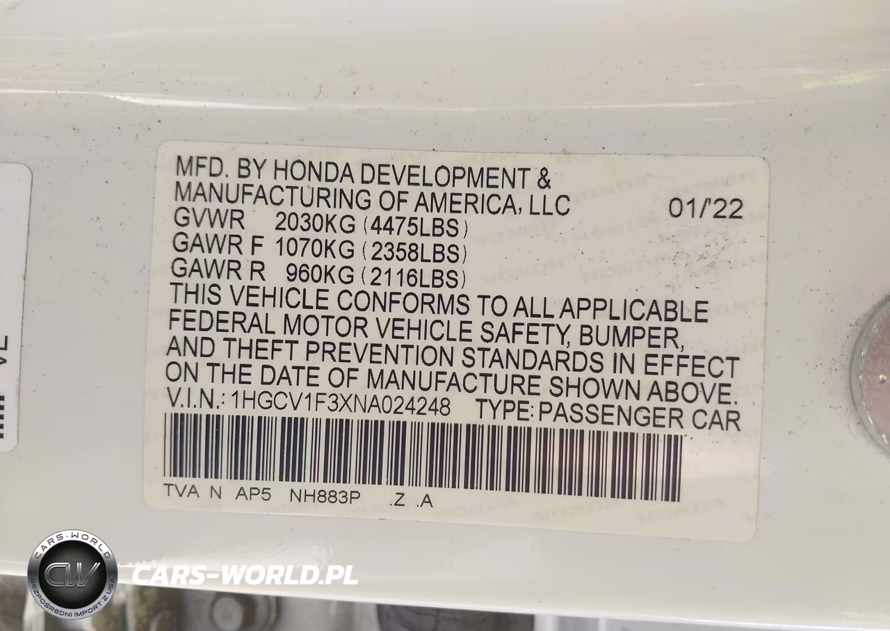 2022 Honda Accord Sport VIN:1HGCV1F3XNA024248 - 9