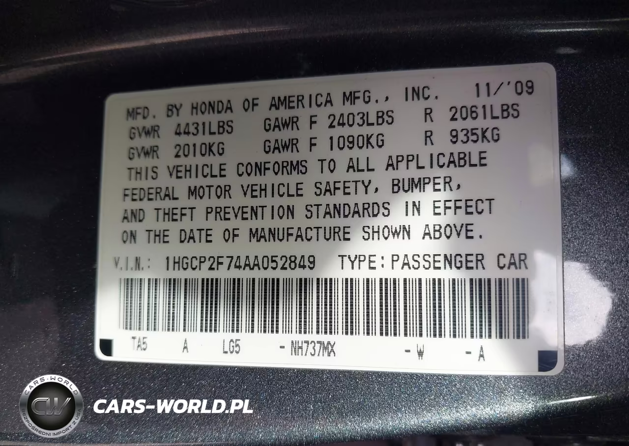 2010 Honda Accord 2.4 Ex VIN:1HGCP2F74AA052849 - 9