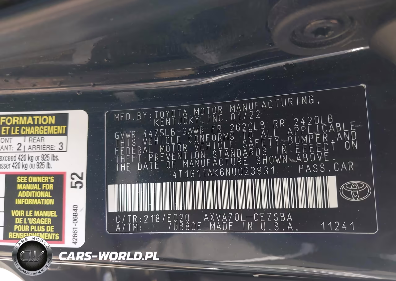 2022 Toyota Camry Se Nightshade Edition VIN:4T1G11AK6NU023831 - 9