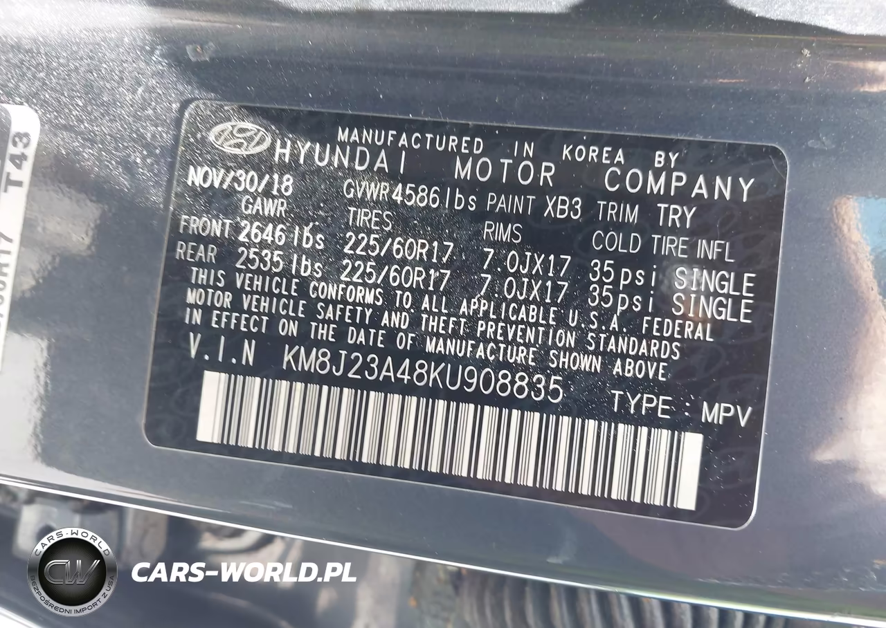 2019 Hyundai Tucson Se VIN:KM8J23A48KU908835 - 9