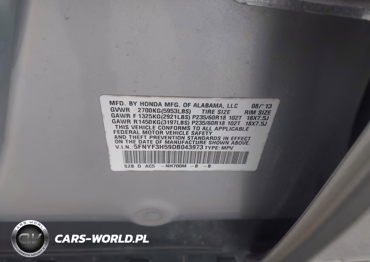 2013 Honda Pilot Ex-L VIN:5FNYF3H59DB043973 - 9