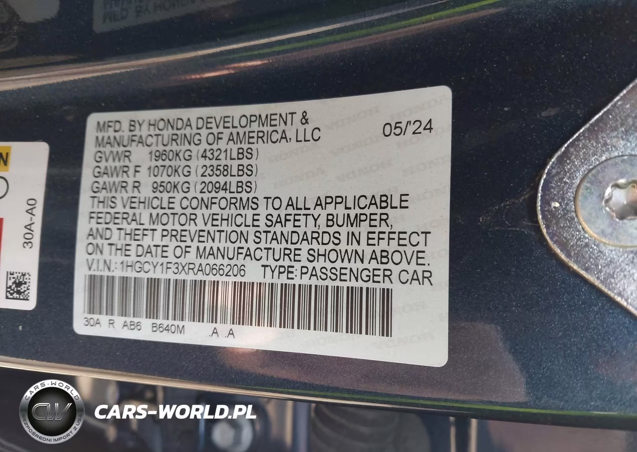 2024 Honda Accord Ex VIN:1HGCY1F3XRA066206 - 9