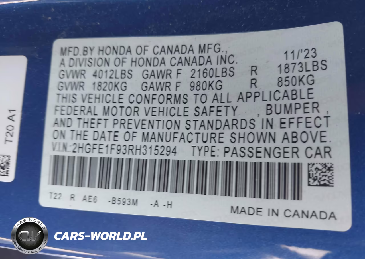 2024 Honda Civic Touring VIN:2HGFE1F93RH315294 - 9