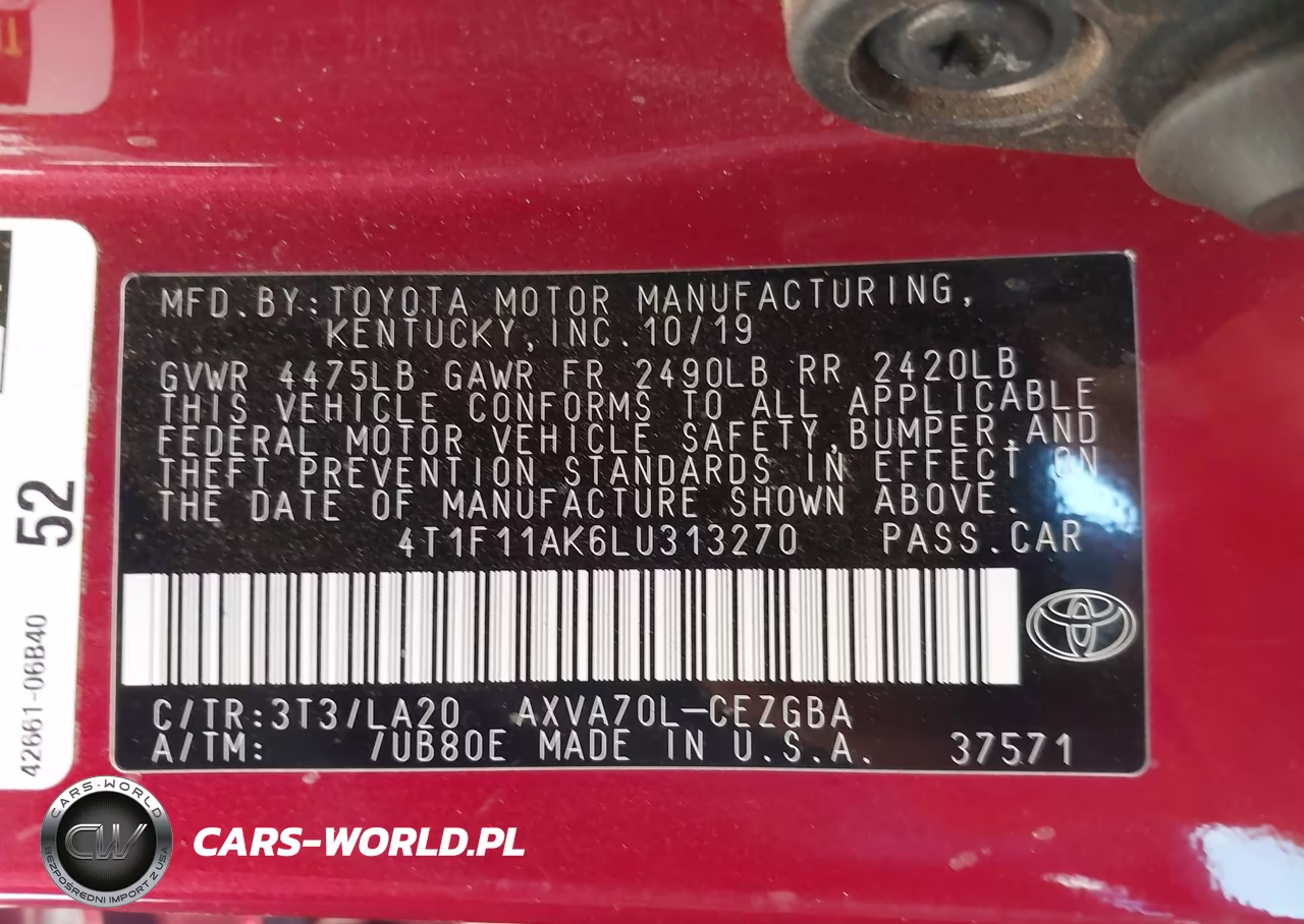 2020 Toyota Camry Xle VIN:4T1F11AK6LU313270 - 9