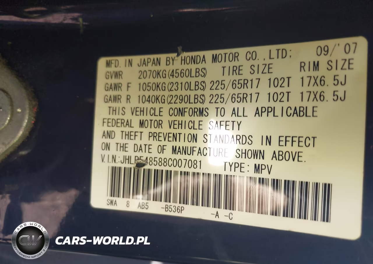 2008 Honda Cr-V Ex VIN:JHLRE48588C007081 - 9