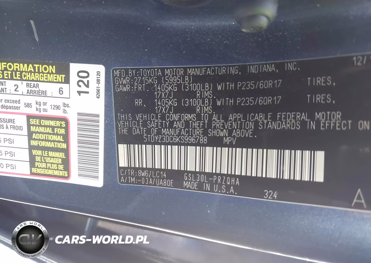 2019 Toyota Sienna Xle 8 Passenger VIN:5TDYZ3DC6KS996788 - 9