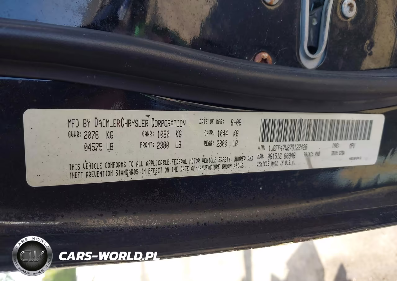 2007 Jeep Compass Sport VIN:1J8FF47W87D122420 - 9