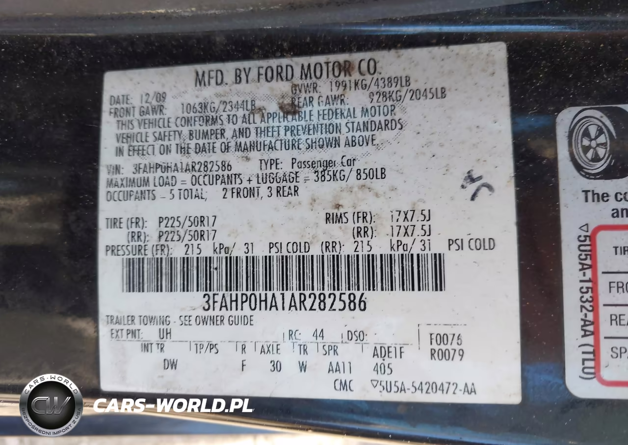 2010 Ford Fusion Se VIN:3FAHP0HA1AR282586 - 9