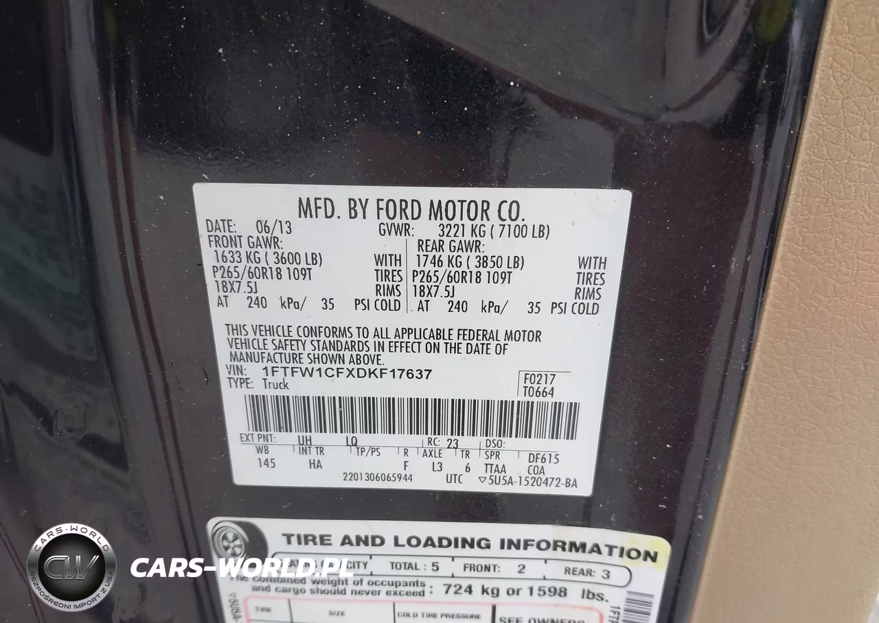 2013 Ford F-150 Lariat VIN:1FTFW1CFXDKF17637 - 9