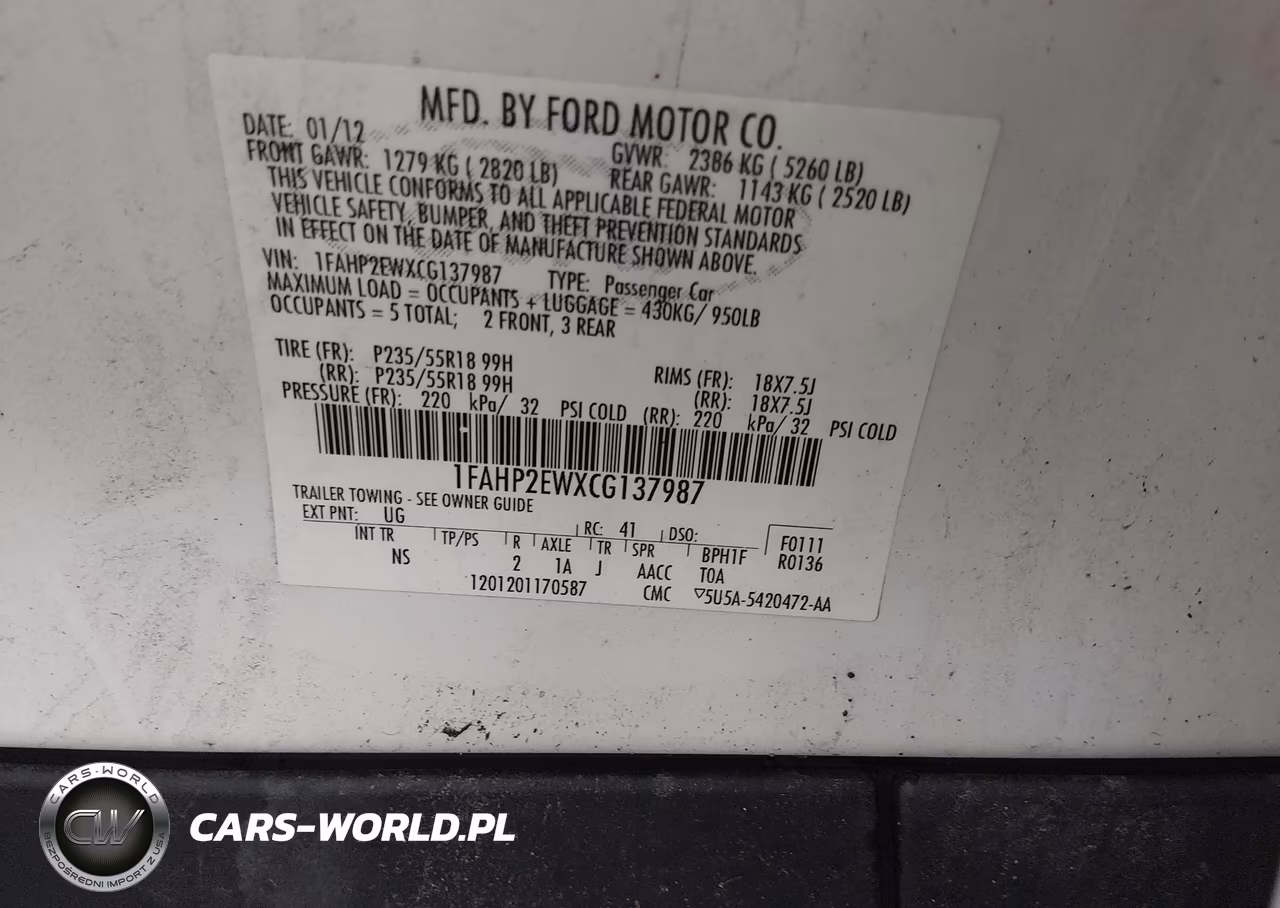 2012 Ford Taurus Sel VIN:1FAHP2EWXCG137987 - 9