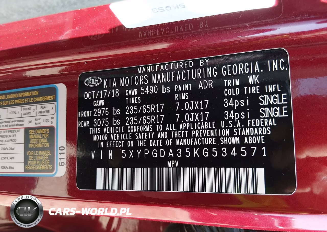 2019 Kia Sorento 2.4L Lx VIN:5XYPGDA35KG534571 - 9