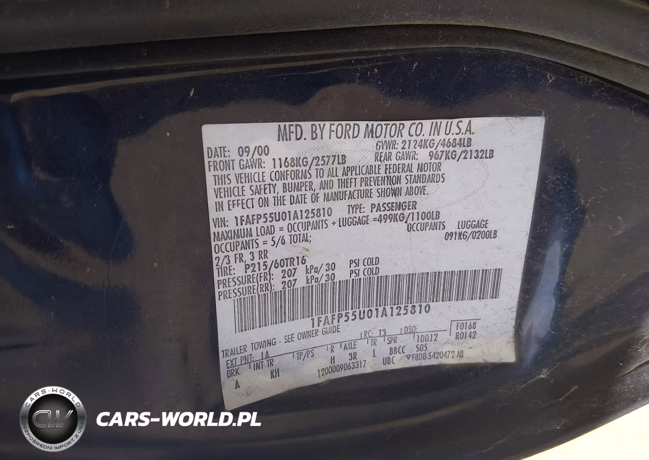 2001 Ford Taurus Ses VIN:1FAFP55U01A125810 - 9