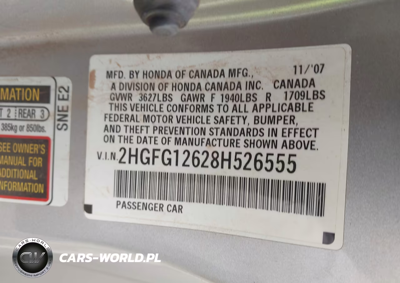 2008 Honda Civic Lx VIN:2HGFG12628H526555 - 9
