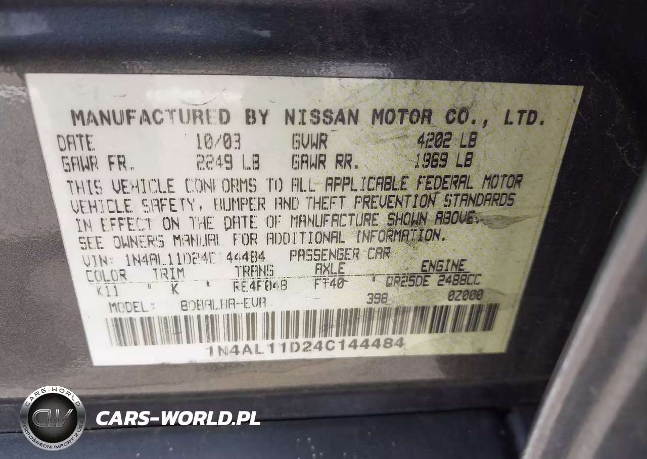 2004 Nissan Altima 2.5 S VIN:1N4AL11D24C144484 - 9