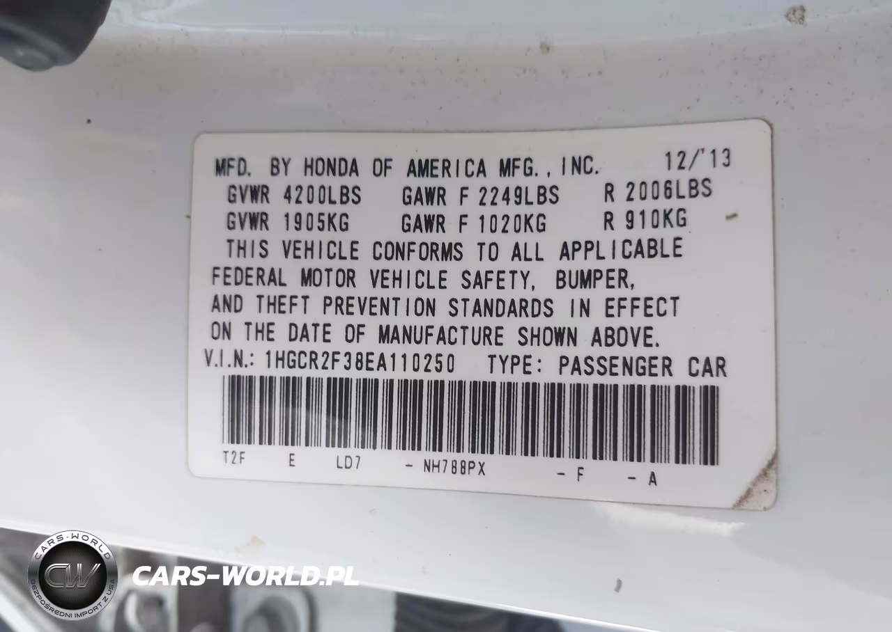 2014 Honda Accord Lx VIN:1HGCR2F38EA110250 - 9