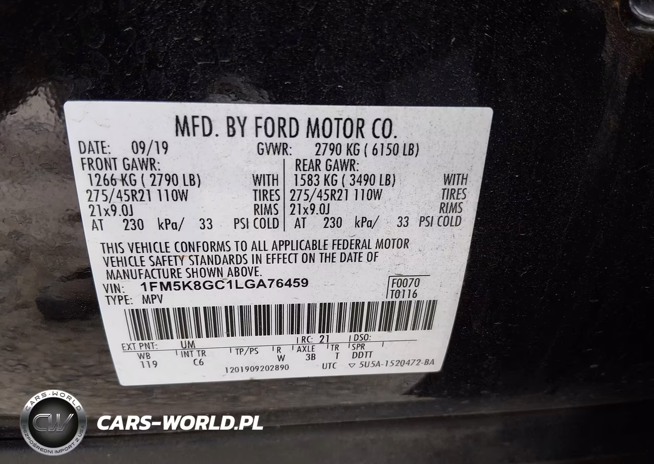 2020 Ford Explorer St VIN:1FM5K8GC1LGA76459 - 9