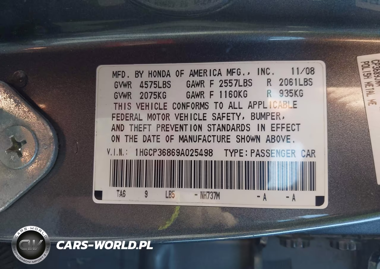 2009 Honda Accord 3.5 Ex-L VIN:1HGCP36869A025498 - 9