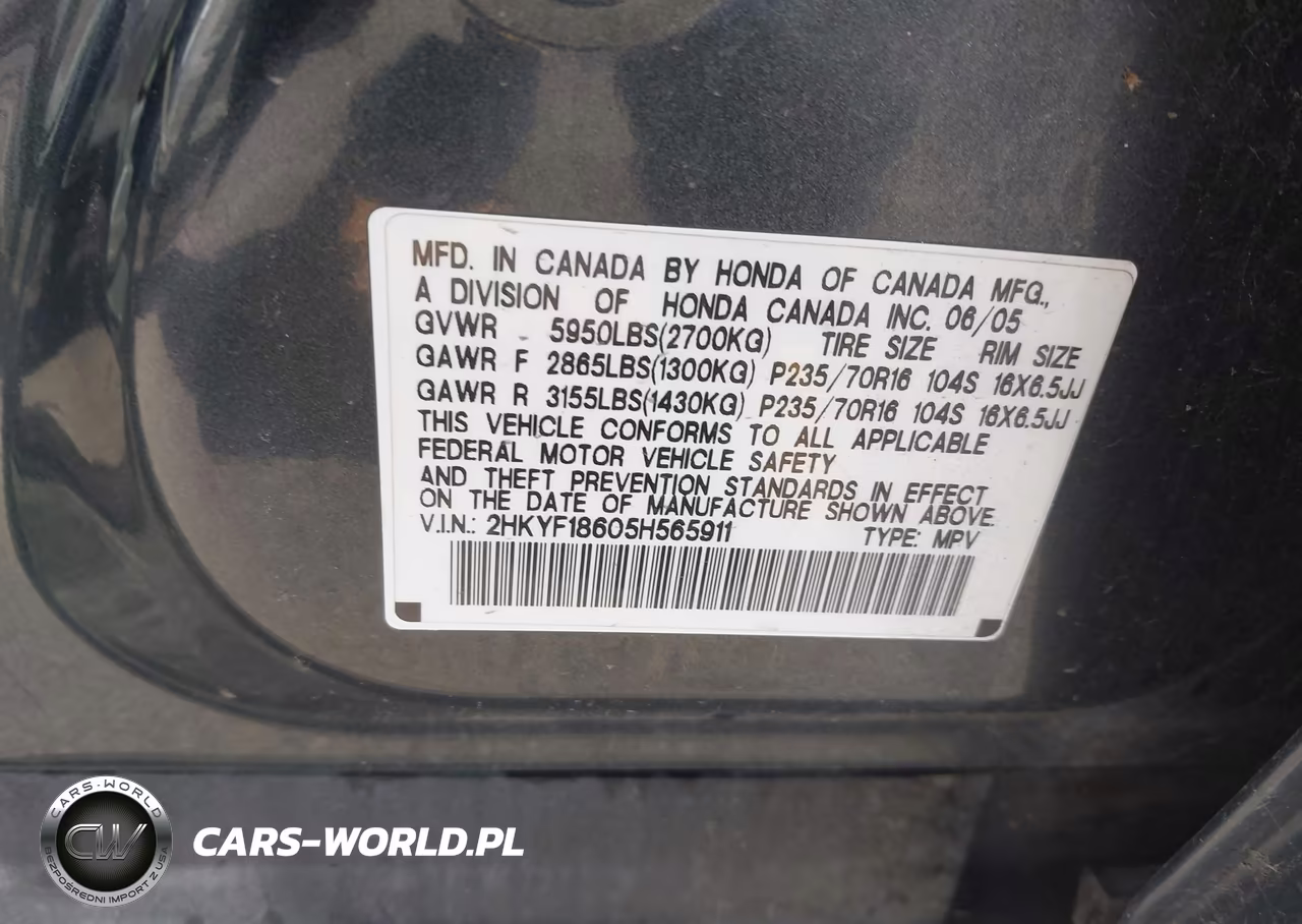 2005 Honda Pilot Ex-L VIN:2HKYF18605H565911 - 9