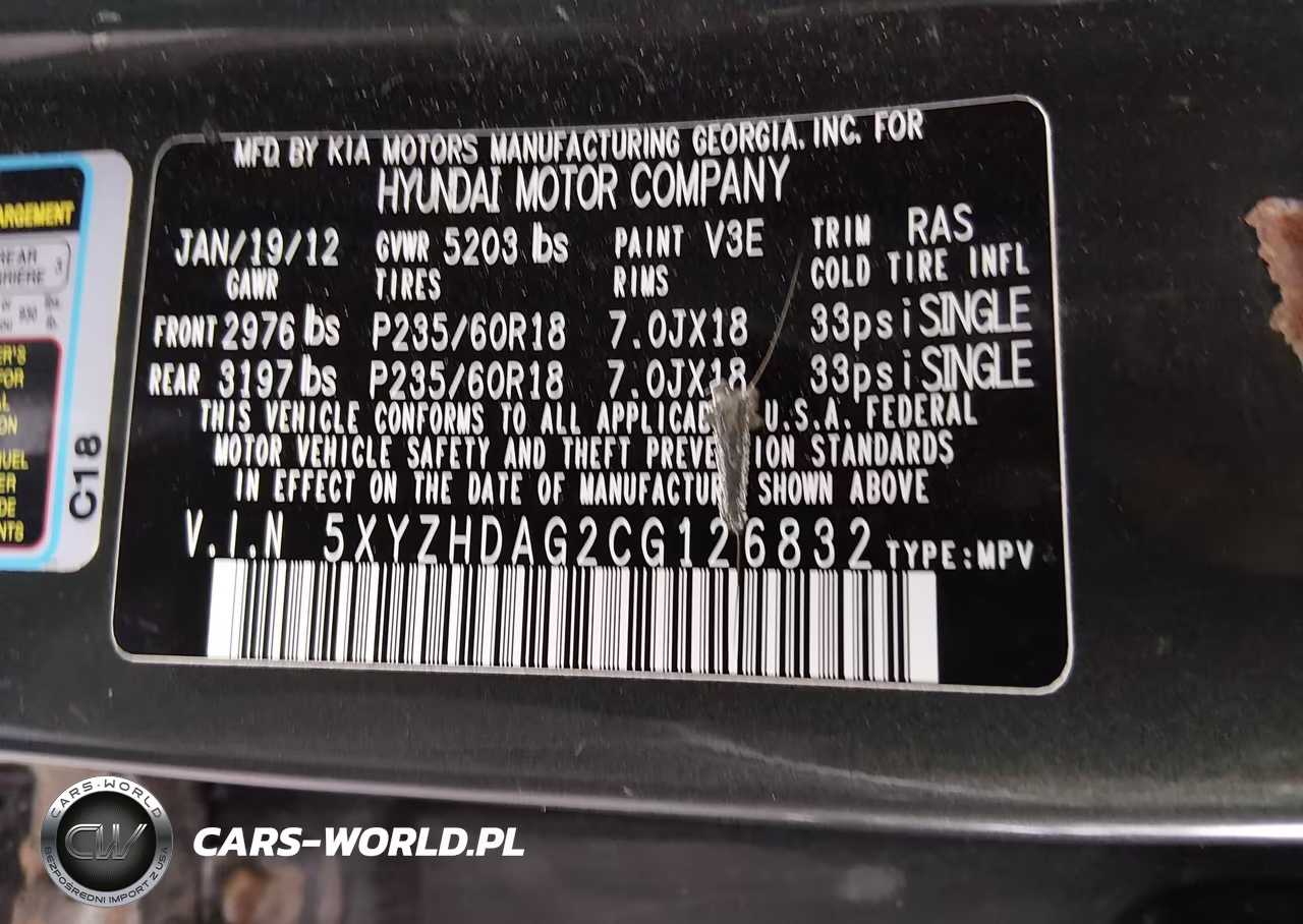 2012 Hyundai Santa Fe Se VIN:5XYZHDAG2CG126832 - 9