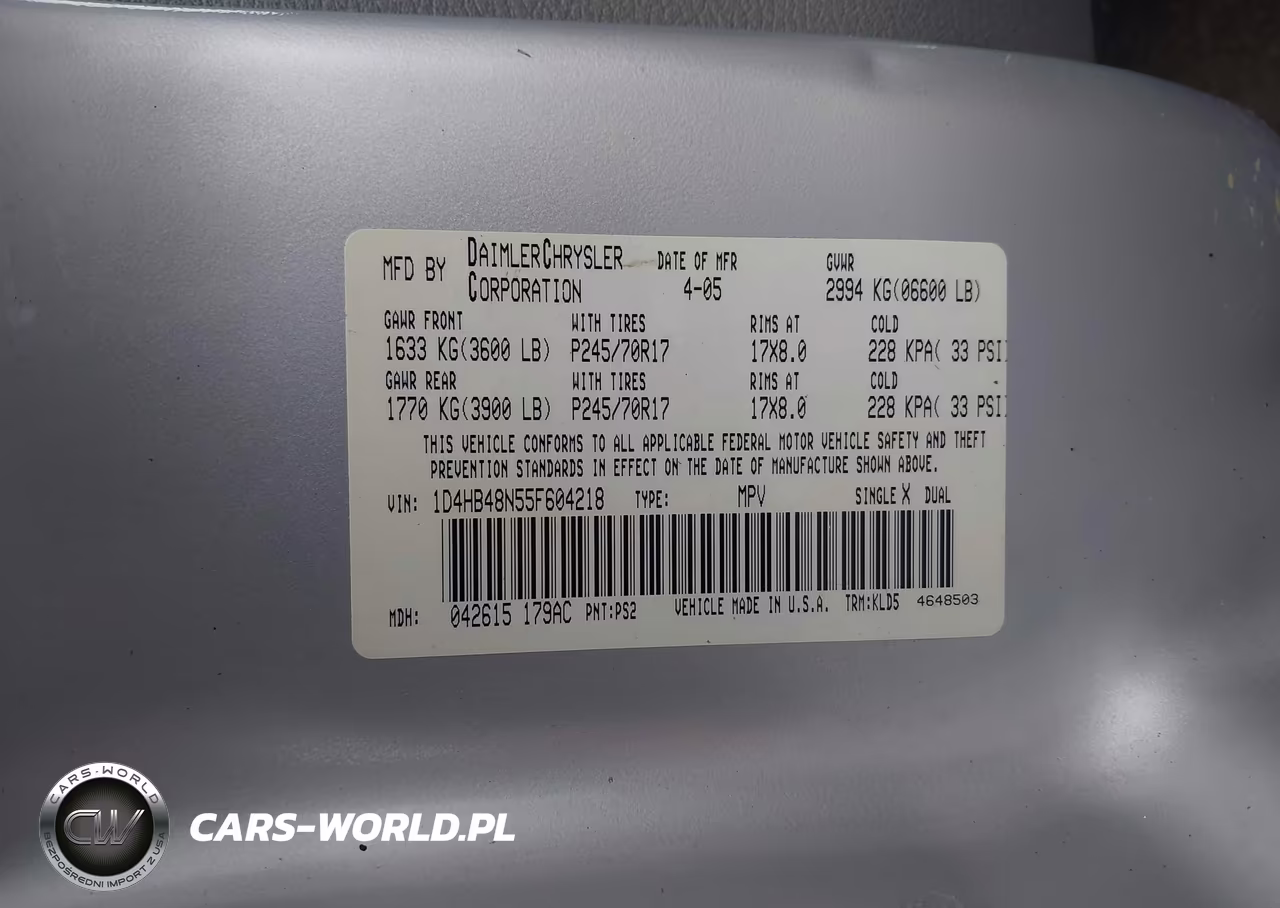 2005 Dodge Durango Slt VIN:1D4HB48N55F604218 - 9